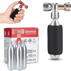 GEWAGE CO2 Air Pump for Bicycle Tyres - CO2 Bicycle Pump Including 4 Pack CO2 Capsules 16g with Thread and Compatible Presta & Schrader Valve for Mountain Bike and Road Bike