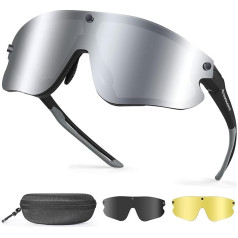 Odoland Fahrradbrille Magnetische mit 3 Magnetische Wechselgläser ink. grauer polarisierter Gläser Klar Sport Sonnenbrille UV400 Schnelle brille für Herren Damen Sportbrille Fahrrad, Angeln, Laufen