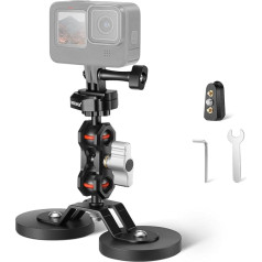 NEEWER Magnetic Action Camera Mount with Dual 1/4 Inch Ball Head Magic Articulating Arm Powerful Attachment Camera Car Mount Compatible with GoPro Hero 12 Insta360 DJI, Max Load 4.4 lb, FL-GP15