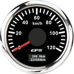 ELING 52mm GPS Speedometer 0-120km/h Odometer with 7 Colors Backlight 12V 24V for Ships Yachts (Black+Stainless Steel, 0-120KM/H)