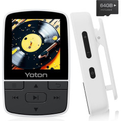 YOTON MP3 Player with Bluetooth 5.2, 64GB Storage, Mini HiFi Music Player with Sports Clip, Independent Volume Control, FM Radio, Includes Headphones, White