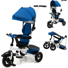 COSTWAY 4-in-1 Children's Tricycle, Children's Tricycle Foldable with Push Bar, Rotating Seat, Forward and Reverse, Balance Bike with Adjustable Hood & Removable Railing for Baby from 1 Year (Blue)