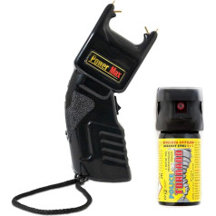 SHD Electroshock Weapon, Stun Gun, 200,000 / 500,000 V with PTB Approval, Various Sets with Pepper Spray Animal Repellent, black