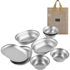 Outdoor Plates and Bowls Set Stainless Steel Tableware for Camping Anti-Scratch Stainless Steel Tableware Plates and Bowls for Outdoor Activities (8 Pack)