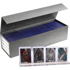 MZONGZI Toploader-Aufbewahrungsbox für Karten, Sammelkarten-Aufbewahrungsboxen, kompatibel mit TCG-Karte, mit Acryl-Karten-Display (1 x schwarze, silberne Box + 1 x Acryl-Ständer)