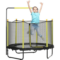 ZONEKIZ Children's Trampoline Diameter 140 x 120-140 cm Trampoline for Children 3-10 Years with Safety Net 3 Levels Adjustable Pole and 3 U-shaped Steel Legs Load 50 kg Indoor Black