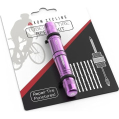 KOM Cycling Tubeless Tyre Repair Kit for Bicycles - 8 Colours! Fixes Punctures on Mountain Bikes and Road Bikes - Includes Tyre Repair Fork and Reamer, 8 Bacon Strips