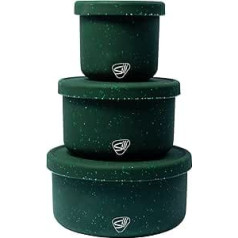 Silipint: Set of 3 Green Speckled Silicone Bowls with Lids, 10, 20 and 850 ml, Flexible, Shatterproof, Storage, Non-Slip