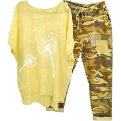 Briskorry Damen 2 Teiler Set Sommer, Tshirt Weit Hose, Hosenanzug Freizeit Lockerer Loungewear Rundhals Kurzarm Trainingsanzug Komfort Luftig Musselin Set Solide Elegant Yoga