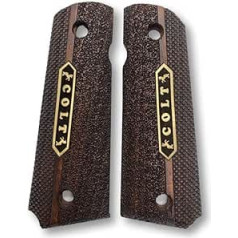 Zib Grips, 1911 Premium Wood Handles, Gold - Black Metal Logo, 1911 Accessories, 1911 Ambi Safety Cut Handles, Largely Fits All 1911 Models (LOGO *COLT*, Turkish Baklava Pattern, Black