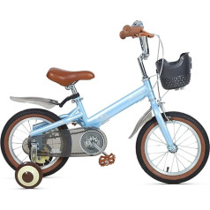 SilteD Kinderfahrrad mit Handbremse und Korb für Mädchen von 3–9 Jahren, 14/16/18 Zoll Jugendfahrrad mit Stützrädern und Schutzblechen, Kinderfahrrad (Farbe: Seeblau, Größe: 14 Zoll)