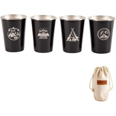 LIbgiubhy 4 Stück 350 Ml Edelstahl Outdoor Camping Trinkbecher Kordelzug Aufbewahrungstasche Stapelbar Trinkwasser Bierkrug Geschirr