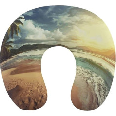 WYUSPGK Reisekissen, Sonnenuntergang am Strand, Nackenkissen, U-förmiges Kissen, Reise-Nackenkissen, Memory-Schaum-Kissen, Flugzeugkissen, tragbares Kissen