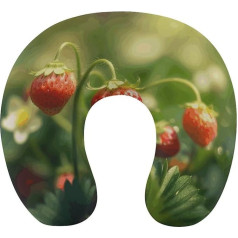 LHJKB U Shaped Travel Pillow Memory Cotton U Shaped Neck Pillow Strawberries on Grass Printed Lightweight Portable Ideal for Airplane Chair, Car, Home, Office