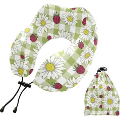 MCHIVER Neck Pillow with Chamomile Blossom Strawberry Memory Foam Travel Pillow with Storage Bag Adjustable Soft Head and Neck Support Pillow for Airplane Camping Travel Essentials