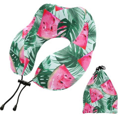 MCHIVER Watermelon Neck Pillow for Sleeping, Memory Foam Travel Pillow with Storage Bag, Adjustable Soft Head Neck Support Pillow for Camping, Travel, Airplane, Travel