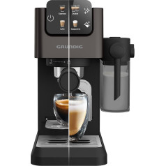 GRUNDIG KSM 5330 Portafilter Machine with Integrated Milk Container, 1628 W Power, 15 Bar Pump Pressure, Double Nozzle, Coloured Touch Display, BrewSense, CreamyPro, Dark Inox/Black