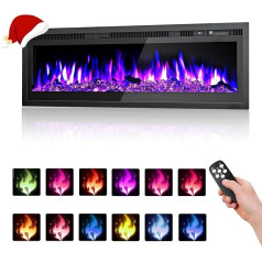GJCrafts 42 Inch Electric Fireplaces, Wall Fireplace Electric with 12 Realistic LED Flame Effects, Touch Screen Control Panel/Adjustable Thermostat/Crystal and Log Set, 750/1500 W