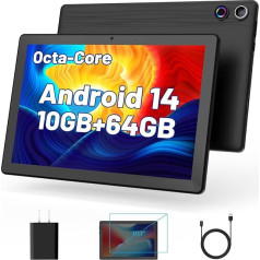 Android 14 Tablet, 10.1 Inch Tablets with 1280,800 IPS HD Touchscreen, Octa-Core Processor, 10GB RAM and 64GB ROM (Expand to 1TB), 5G/2.4G WiFi, BT 5.0, Dual 5MP + 8MP Camera, 2024 Upgraded Version