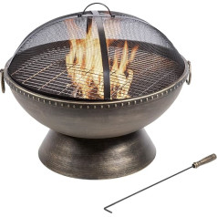 Teamson Home Garden Large Wood Fired Fire Pit, Garden Furniture, Fireplace, Fire Pit Heater, Metal Fire Pit, Wood Burner with Poker and Lid, Metallic