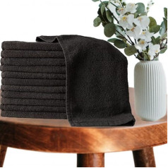 IC-collection Pack of 12 Hand Towels 100% – Black – 50 x 90 cm, 400 g/m² Twin Terry (Black, 50 x 90 cm) Reactive (Not Suitable for Bleaching Agents)