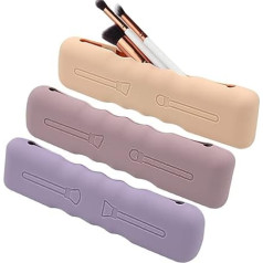 Makeup Brush Holder, Silicone Makeup Brush Organiser, Portable Cosmetic Face Brush Holder, Soft Makeup Brush Storage Bag, Travel Solution, Purple, Khaki