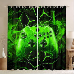 Gaming Curtain Children's Gamer Video Games Curtain Set for Boys Modern Game Controller Fabric Curtain Green Game Console Curtains Teenagers Gamepad Geometric Pattern Decor Window Curtain 137 x 117 cm