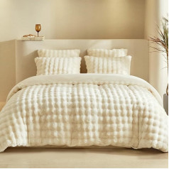 Tokokimo Plush Bed Linen 200 x 200 cm - Aesthetic Bed Linen Made of Fluffy Imitation Rabbit Fur - Warm Winter Bed Linen 200 x 200 cm with Zip and 2 Pillowcases with Zip 80 x 80 cm, Beige