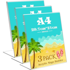 VAIIGO A4 Acrylic Sign Holder Poster Menu Holder 3 Pack L Shaped Plexiglass Display Stand for Table Counter Restaurant Hotel Office Shop Desktop Leaflet Sign Holder Clear