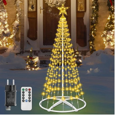 HELESIN Christmas Tree Metal Cone Shape 154 LED Light Tree 8 Modes Timer Waterproof Christmas Lighting Outdoor Fairy Lights Christmas Lighting for Garden Balcony Christmas Decoration Outdoor Warm