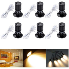 Elitlife Set of 6 Mini LED Recessed Spotlights Mini Spot Recessed Light LED Cabinet Light Aluminium Cool White with Transformer Silver Wardrobe (Black Warm White)