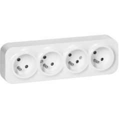 ToDo 2P+Z četrkāršā kontaktligzda IP20, 16A, 230V AC, balta, 8 gabali