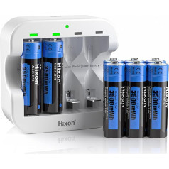Hixon Rechargeable 1.5 V AA Battery, Rechargeable 1.5 V AA Batteries, 3500 mWh High Capacity AA Battery, 8 Pieces with 2.0H Ultra Type-C Fast Charger