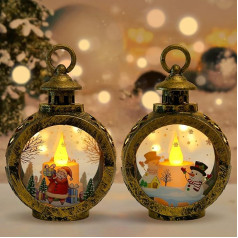 Christmas Lantern, Pack of 2 Christmas Decorative Illuminated Lanterns, Flameless Christmas Candles, for Halloween, Ramadan, Garden, Christmas, Balcony