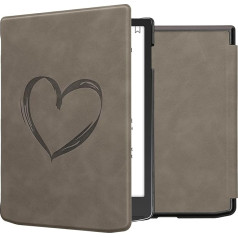 kwmobile Case Compatible with Pocketbook InkPad 4 / Color 3 / Color 2 / Vivlio InkPad 4 / InkPad Color 3 Case - Faux Leather Cover - Heart Brush Grey