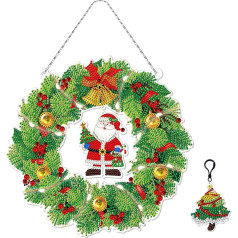 NSXIN 5D Diamond Painting Christmas Decoration, DIY Diamond Painting Pictures Kit, Christmas Wreath with LED Light, Craft Applique Mosaic for Front Door, Wall, Window, Christmas Decoration (A2)