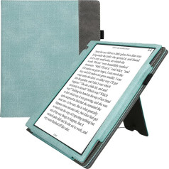 kwmobile Case Compatible with Pocketbook InkPad Eo/Bigme InkNote Color+ Case - Flip Case with Hand Strap - Faux Leather Cover - Mint Green Dark Grey