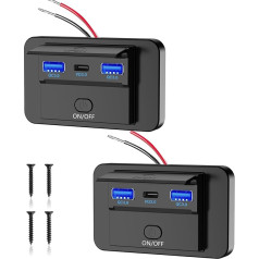 Pack of 2 12 V USB C Socket Charging Socket 66 W Car Charger Mobile Phone Quick Charge Dual QC3.0 USB & PD3.0 Type C Waterproof with Switch for 12 V/24 V Caravans, Cars, Motorcycles, Trucks