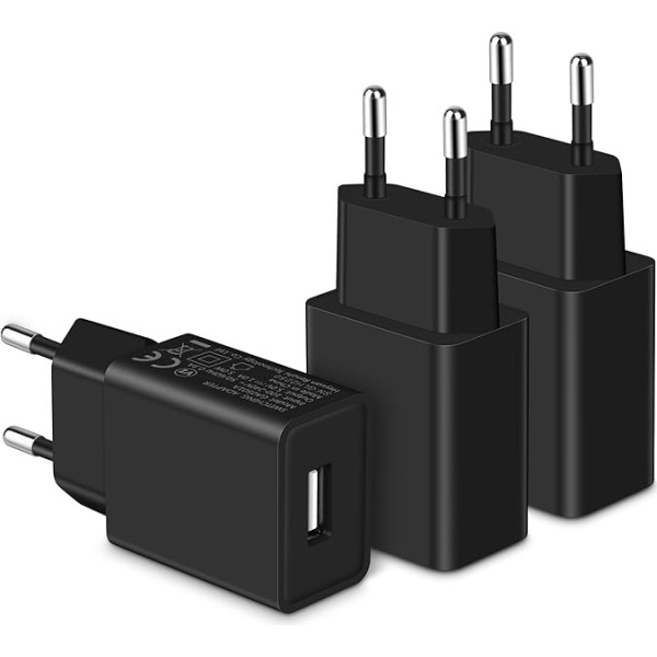 MatauMahi 5V1A USB Charger (Pack of 3), 5W USB Power Supply, USB Plug, Adapter for Mobile Phones, Tablets, Power Banks, Smartbands, Bluetooth Headphones and Other Devices with USB Interface, Black