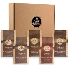 VietBeans Coffee Beans Tasting Set - Five Exciting Coffee Types for Coffee Lovers - Gift Set - 5 x 250 g Exclusive Coffee Specialities - Coffee Gift (Large Gift Set Whole Bean)