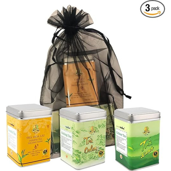 Tea Gift for Tea Lovers | 3 Tea Canisters as Tea Gift Set with Ooloong Tea, Jasmine Tea & Green Tea Loose | Exclusive Loose Leaf Tea Long Leaf Green Tea | Slimming Tea & Detox Tea (Slim & Joy Tea)
