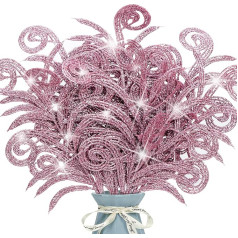 Glitter Christmas Leaves Artificial Leaves Spray Sticks Christmas Leaves Christmas Tree Filler Branches Christmas Wreath Decoration for DIY Wreath Wedding Table Decoration Pink 12 Pieces