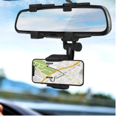Universal Car Phone Holder, Car Rear View Mirror Phone Holder Stand with 360 Degree Rotating Design, Suitable for 5-9 cm / 1.95-3.55 Inch Mobile Phones Large Screen Smartphone