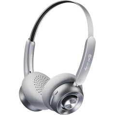 iKF R1 Pop Retro Bluetooth Headphones Wireless Over Ear with Clear Calls ENC, 75 Hours Playback, HiFi Sound, Connectivity with App, Transparency Mode (White Silver)