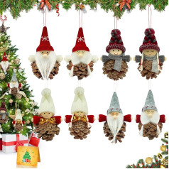 VeIef Gnome Christmas Decoration, Pack of 8 Pine Cones Decoration, Christmas Gnome Christmas Tree Decoration, Gnome Set, Christmas Tree Decoration, Mini Christmas Tree Pendant Decoration