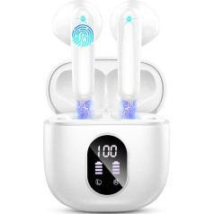 Bluetooth Headphones, Wireless Bluetooth 5.4 In-Ear Headphones, Wireless Headphones with 4 ENC Noise Cancelling Mic, 50H Playtime Wireless Earbuds, LED Display, Earphones IP7 Waterproof, White