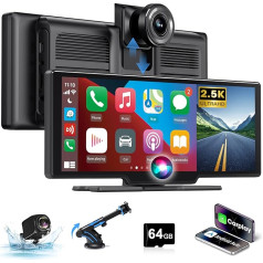 Wireless Carplay Display Android Car Display 10.26 Inch Touchscreen Driveplay Carplay with 2.5K Dash Cam Car Front Rear Wireless Carplay with Mirror Link Dual Bluetooth 5.0 Siri/G-oogle 64G TF Card