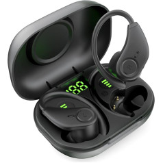 Bluedio S6 Wireless Earbuds, Bluetooth 5.1 Sports Headphones with Ear Hook, Bluetooth Headphones with Charging Case, 42 Hours Playtime, HiFi Stereo Sound, LED Display, Touch Control (Black)