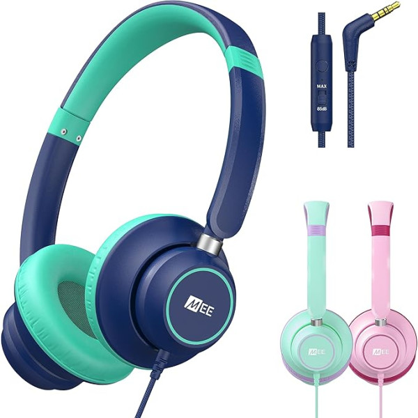 MEE audio KidJamz KJ45 Kids Headphones with Volume Control, Microphone, Adjustable On-Ear Headset with 3.5mm Jack, Tangle-Free Cable for Online Learning, School, Travel and Tablets