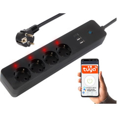 98-421# viedā strāvas sloksne melna 3m 2xusb+usb-c wifi tuya